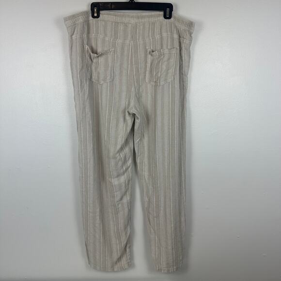 Keren Hart Womens Linen Blend Pull-On Drawstring Straight Beige Striped Pants XL - Picture 2 of 7
